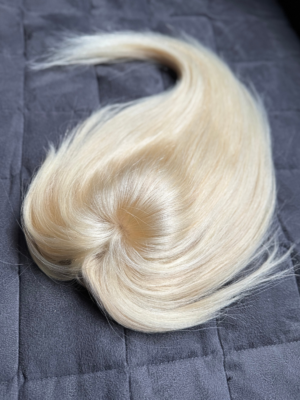 Topper z włosów naturalnych Clip In Jasny blond z grzywką